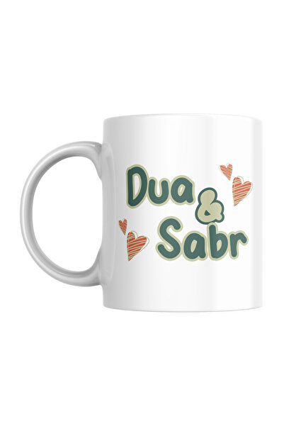 Eylül Design Islamic Ceramic Mug with the Words Dua&Sabr Printed on It