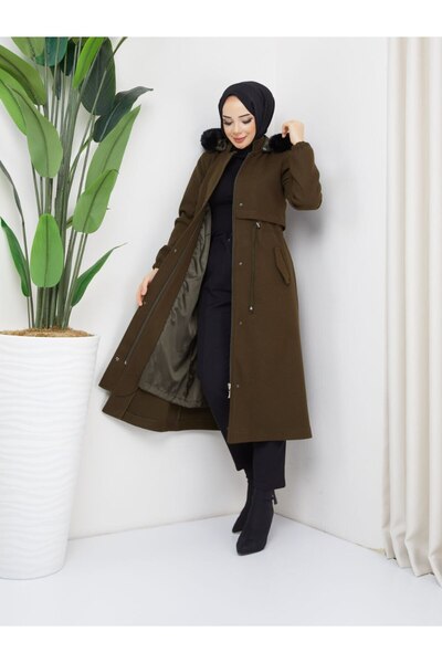 Marjinal Kadın Kaşe Beli Büzgülü Kaban