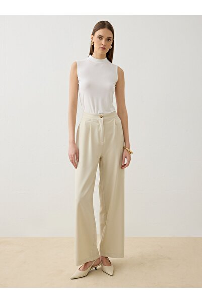 Refka Pantaloni clasici cu talie înaltă din țesătură crep - Stone -