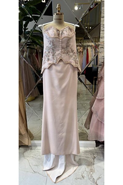 Hanımefendi Giyim Elegant Strapless Embroidered Fish Model Long Evening Dress