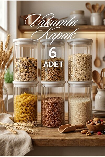 ZURİ DESİGN 6-Piece Food Storage Container Set with White Vacuum Lids and Lin...