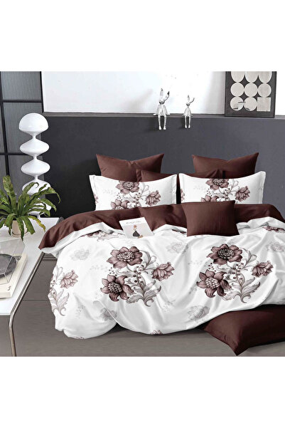 CumparaMisim Double bed linen, Finet, 6 pieces, White, Brown, flowers