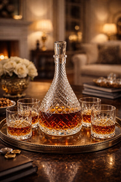 MADAME LUDA Premium Whiskey Glass/Wine Decanter-Set. (4 Cups+1 Carafe/Bottle)...