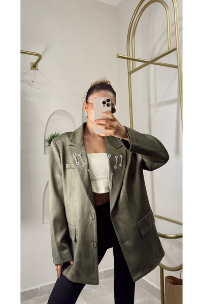 maessa SÜET CEKET OVERSIZE ZİNCİR DETAY