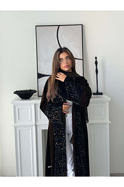 AYA MWT5000 - Olive velvet abaya with print