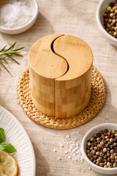 DİVAYS Infinity Design Natural Bamboo Salt and Pepper Shaker Set with Yin Yan...