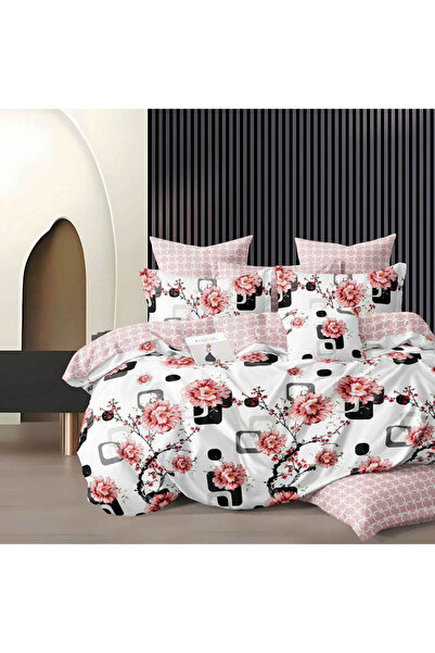 CumparaMisim Double bed linen, Finet, 6 pieces, White, Pink, flowers