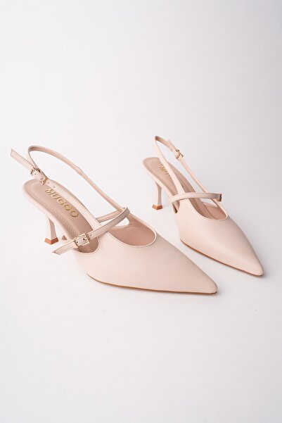 MUGGO Anjela Belt Detailed Pointed Toe Open Back Women's Heeled Shoes