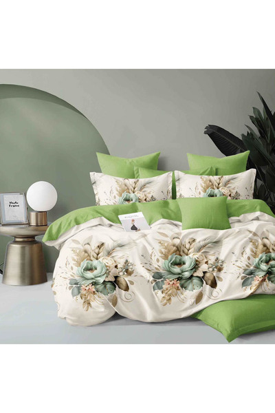 CumparaMisim Double bed linen, Finet, 6 pieces, Cream, Green, flowers