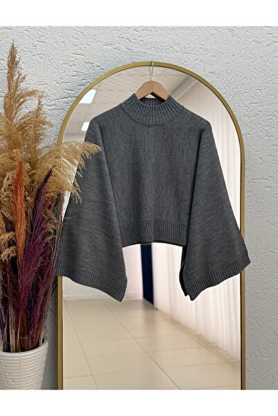MİHRA STORE Yaser Wide Sleeve Knitwear Short Sweater-Kr5076 Anthracite
