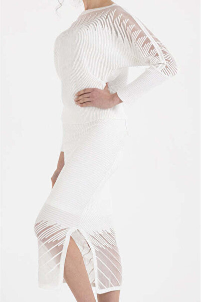 Dkny Ribbed Midi Skirt W/ Sheer Detail