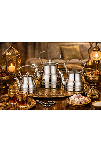 Dania طقم أباريق شاي ستانلس ستيل فاخر 3 قطع ☕✨ (1.2 لتر + 0.9 لتر + 0.7 لتر) ...