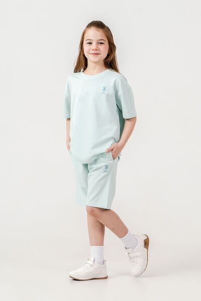 U.S. Polo Assn. طقم شورت برمودا أخضر نايل للبنات