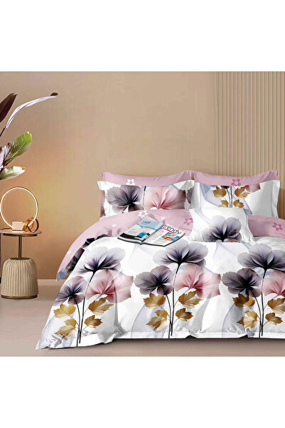 CumparaMisim Lenjerie pat dublu, Finet, 6 piese, Roz, flori