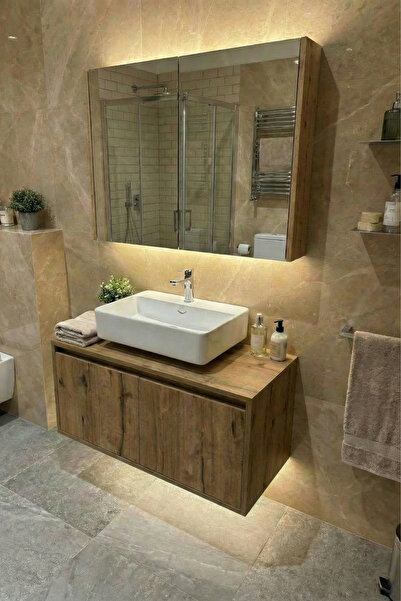 AdnDesing Banyo Dolabı-Asma 2 Kapaklı-Lavabosuz Ahşap- MDF 85 Cm Alt Dolap -M...