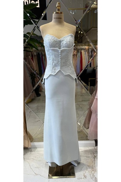 Hanımefendi Giyim Elegant Strapless Embroidered Fish Model Long Evening Dress