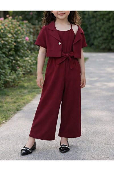 shop Burgundy Jumpsuit Pants Jacket Summer Woven