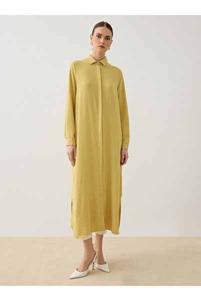 Refka Дълга туника със скромна яка - фисташково зелено -