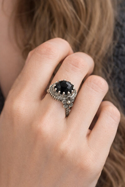 Mardinden 925 Ayar Gümüş Firuze Taşlı Çiçek Desenli El Yapımı Yüzük – Ayarlan...