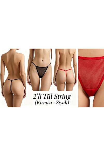 calma TÜL TANGA 2 Lİ (KIRMIZI-SİYAH)
