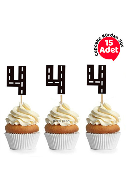 parti pera 4 Yaş Yarış Yol Temalı Cupcake Kürdan Süsü 15 Adet