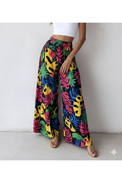 Kanonik Education Women's High Waist Elastic Patterned Single Jersey Trousers