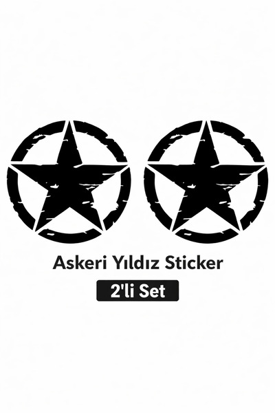 HAPPY NESSO Askeri Yıldız Sticker 2’li Set Siyah Folyo 25x25 cm Vintage Off R...