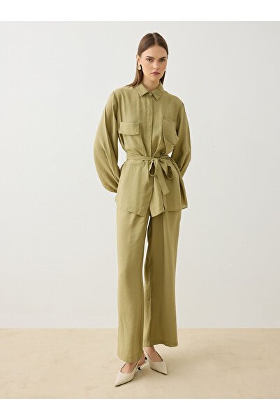 Refka Комплект от туника с колан и панталони от модален плат - маслиненозелен...