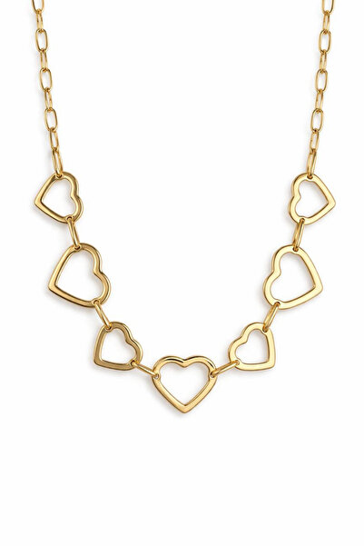 Leo'Stone #Kolye Çoklu Kalp Tasarım Gold 45 Cm Kadın Çelik Kolye