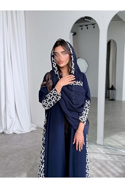 AYA MWT766 - عباية كريب مع تدخيلة لنن هندي