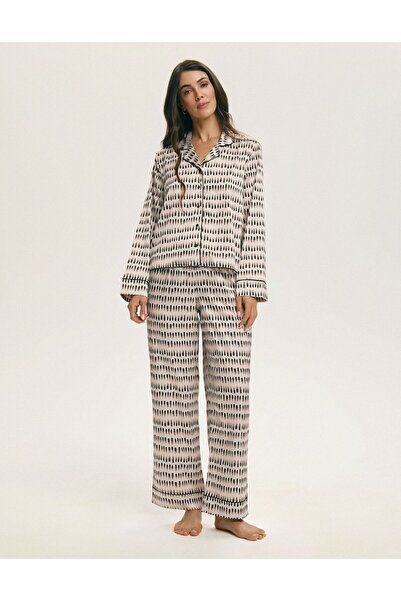 ESOTIQ Women's Satin Pajamas Set Button Shirt & Wide Leg Pants Abstract Patte...