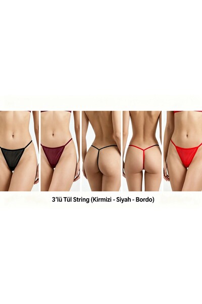 calma TÜL TANGA 3 LÜ (BORDO-SİYAH-KIRMIZI)