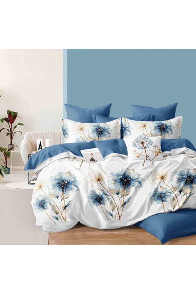 CumparaMisim Double bed linen, Finet, 6 pieces, White, Blue, flowers