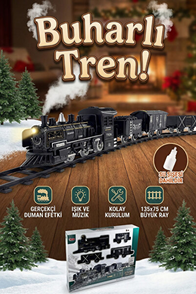 craftivio Oyuncak Pilli Raylı Tren Seti - Gerçekçi Buhar, Işık ve Ses Efektli...