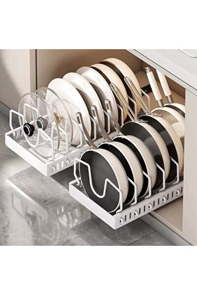Düzen Organizer Teleskopik Raylı Tava Tencere Kapak Organizeri