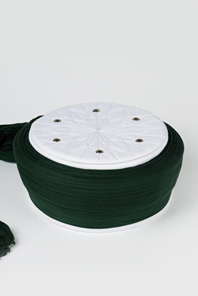 Sarıkhane Talebe Sarığı - Green Fabric - White Skullcap - Plain Wrap - Bird's...