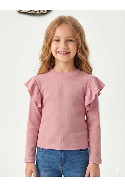 Kalyoncu Butik Kız Çocuk Pembe Fırfırlı Ribana Uzun Kollu Yumuşak Dokulu Şık ...