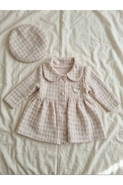 Sabi Kız Çocuk Chanel Tüvit Kumaş Şık Şapkalı Uzun Kollu Bebek Elbise