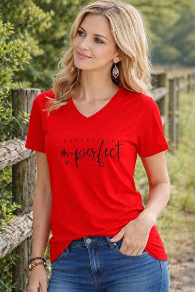 LORVEX V-Neck Women's T-Shirt Comfortable Fit I'M Perfect Printed T-Shirt