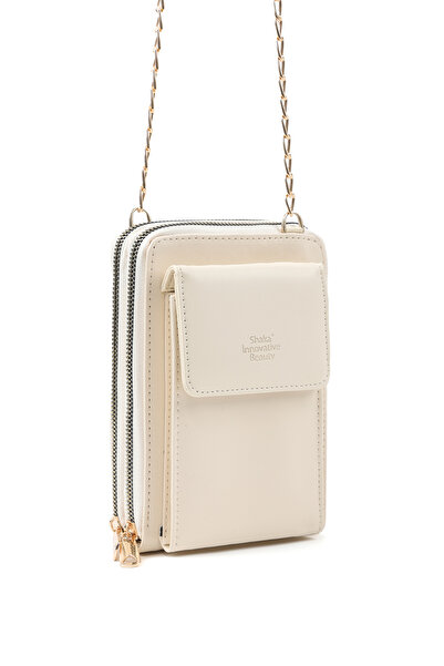 SHAKA Cream Shk312 Faux Leather 4 Compartments, Chain, Phone Holder and Shoul...