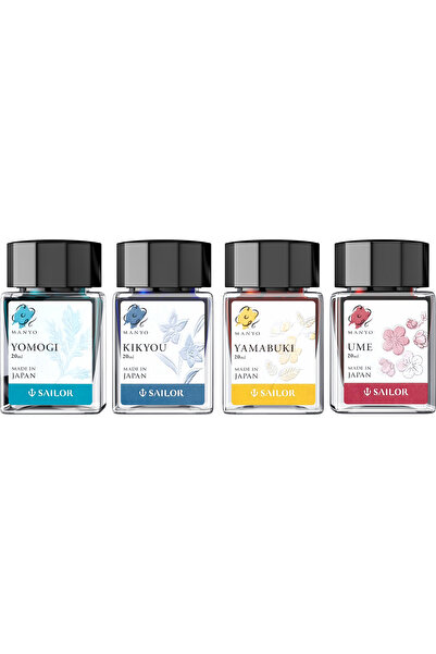 Sailor Set of 4 Manyo Ink Bottles Yomogi Kikyou Yamabuki Ume