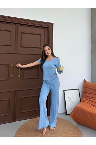 FREEWİSE طقم بيجامة نسائي بأكمام قصيرة مصنوع من القطن الخالص بنسبة 100%