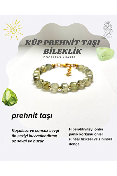 kuartz Prehnite Natural Stone Cube Bracelet. Certified Original Natural Stone
