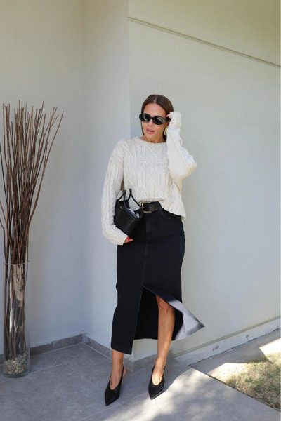 Purple by Banu Front Slit Detail Jean Skirt