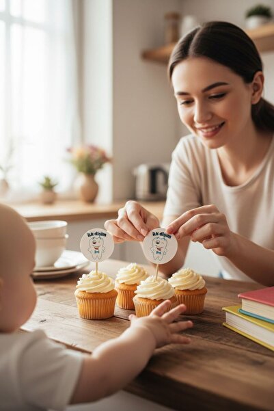 Cadde Süs أعواد تنظيف الأسنان ذات طابع "أول أسناني" باللون الأزرق، عبوة من 20...