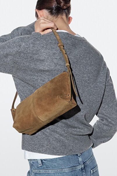 Massimo Dutti Süet deri omuz çantası