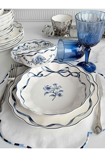 ROSSEV Porselen Yemek Takımı 6 Kişilik 24 Parça Luna Blue
