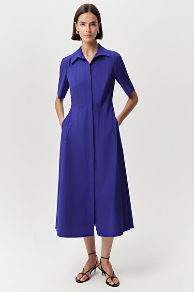 Exquise Short Sleeve Shirt Collar Regular Midi Dress