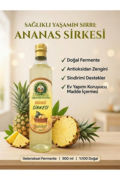 Doğal Fermente Ananas Sirkesi 500 ml Cam şişe