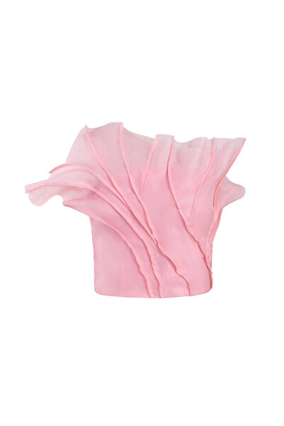 2TRENDY Soft pink top with ruffled sleeves